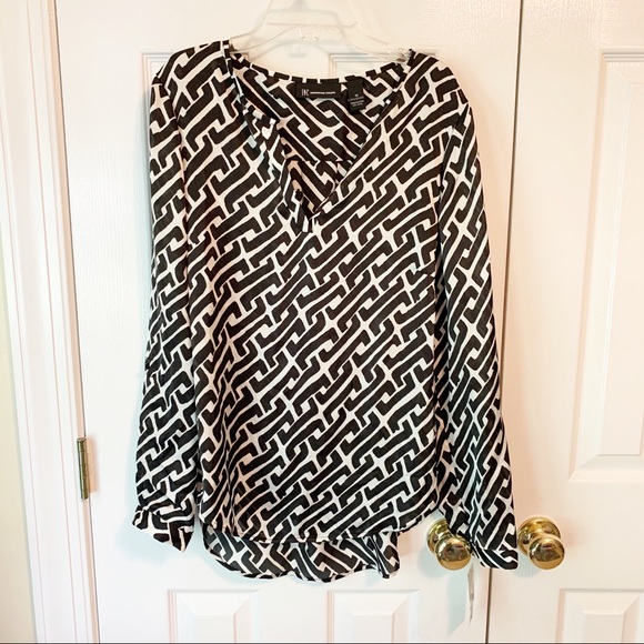 I.N.C. NWT Geo Print Long Sleeve Blouse Sz 10